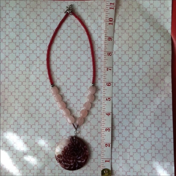 Lotus design,(shell) on beaded necklace;handmade - Picture 3 of 4